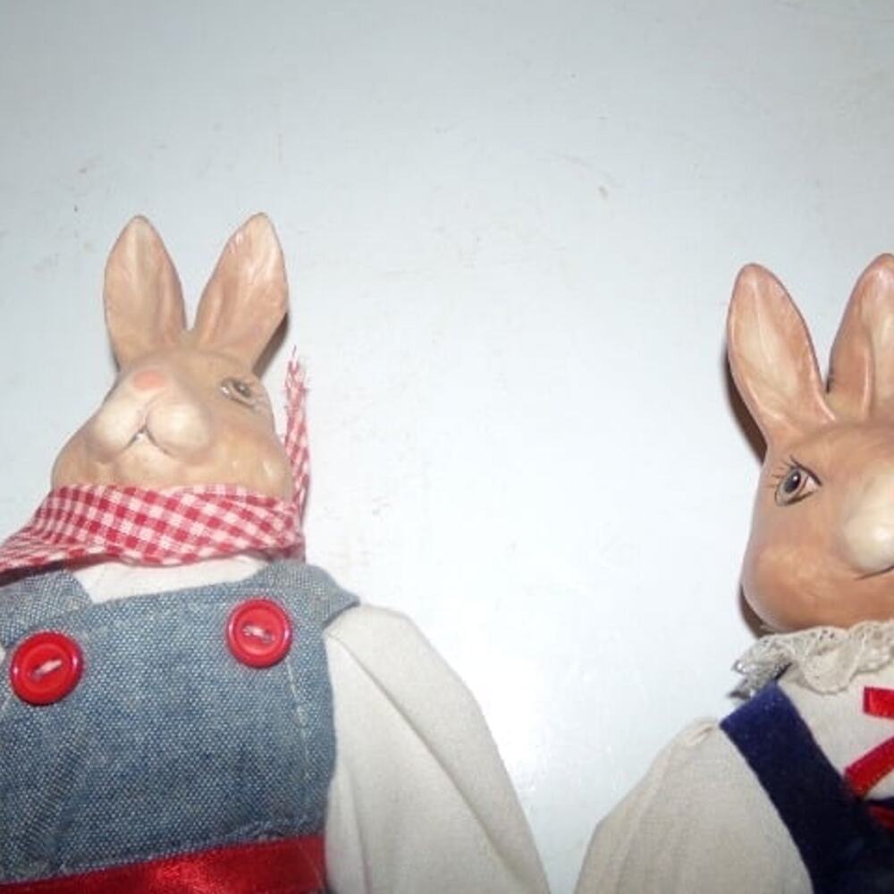 PORCELAIN BUNNY RABBITS SET BOY GIRL 10" - Picture 2 of 6